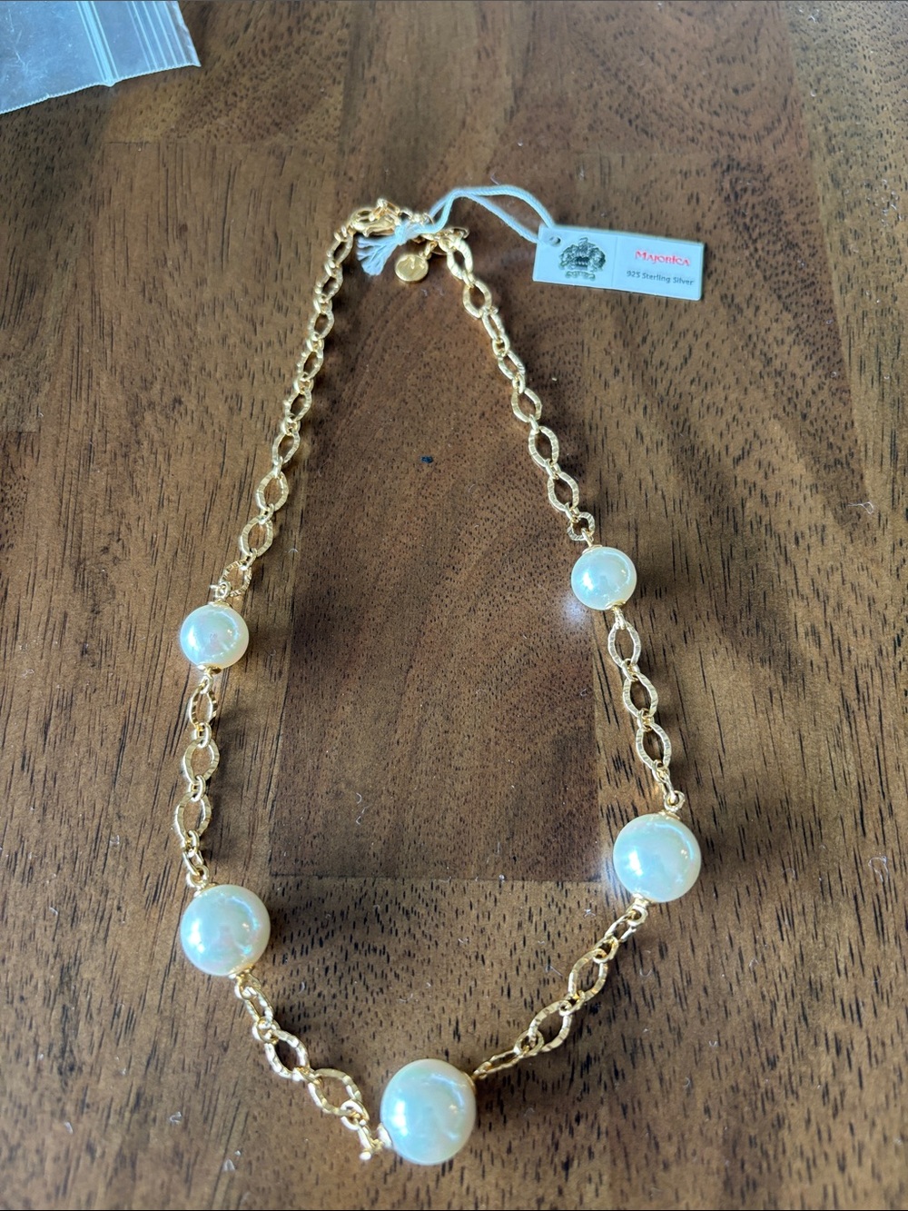Majorica sterling silver with gold plating  Necklace with Cream Pearl Beads
